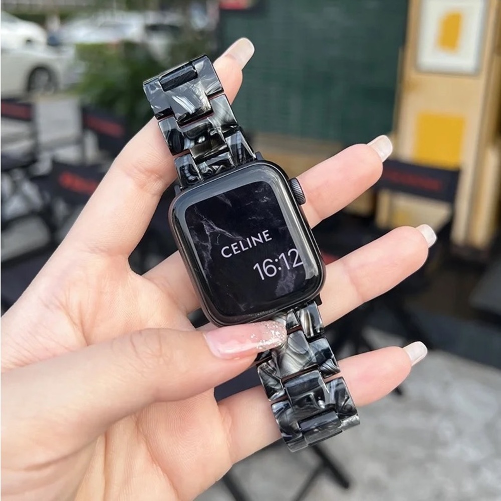 NEW Resin Black Marble Strap Band for Apple Watch - Picture 2 of 4